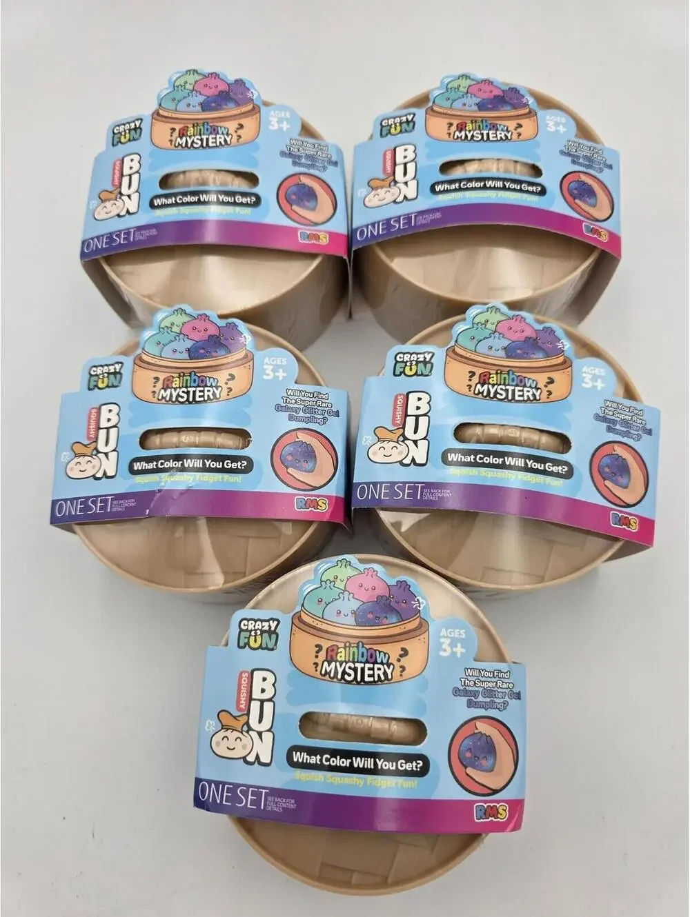 5-Pack Crazy Fun Rainbow Mystery Squishy Dumpling Fidget Toy Sensory Ages 3+